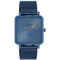 OOZOO Quarzuhr Oozoo Damen Armbanduhr blau Analog, (Analoguhr), Damenuhr eckig, klein (ca. 29mm) Edelstahlarmband, Fashion-Style