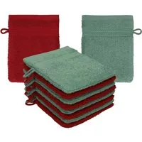 Betz Waschhandschuh 10 Stück Waschhandschuhe Premium16x21 cm Farbe rubinrot-tannengrün, (Set), mit Aufhänger