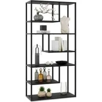 tectake Bücherregal Standregal mit 6 Fächern, inklusive Kippschutz, 85 x 35 x 188 cm, Holzregal Venda 1-tlg., Industrial Look, pulverbeschichtetes Stahlgestell, höhenverstellbar