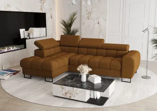 Ecksofa Schlafsofa BASTIEN in Stoff Moly Rostbraun Ottomane Links