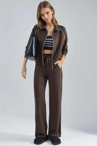 Modal Touch Sweatshirt mit Reißverschluss und Hose im Zwei-Teile-Set