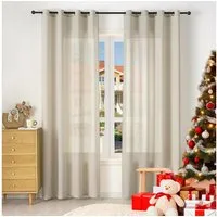 Woltu Gardine (2 St), Ösen, halbtransparent, Vorhänge Leinenoptik
