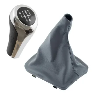5-Gang Schaltknauf Chrom Design + Schaltmanschette GRAU für BMW E46 1998-2005