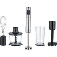 Kabelloser Stabmixer SM 3775 Premium-Set edelstahl (gebürstet)/schwarz, Li-Ion Akku, 2.000 mAh, mit Zerkleinerer, Kartoffelstampfer, Schneebesen