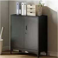 HOMCOM Aktenschrank Abschließbar Mehrzweckschrank mit 2 Ebenen, 2 Türen (Metallschrank, 1-St., Aufbewahrungsschrank) Allzweckschrank 80 x 35 x 91 cm Schwarz