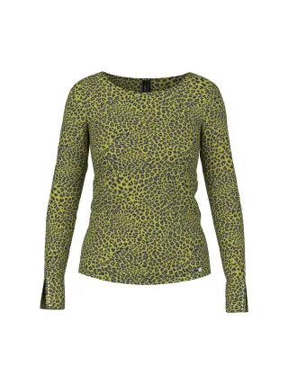 Marc Cain Collections - Langarmshirt mit Leo-Print apple green new - Gr. - 44