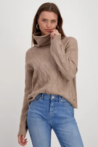 monari - Pullover mit Glitzerdruck milk chocolate - Gr. - 46