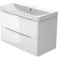 duschspa Waschtisch 50/60/80/100/120 cm Waschbecken mit Unterschrank (Smiley), Hochglanz Weiß/Dunklegrau