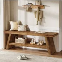 Tribesigns Schuhbank Eingangsbank, 120 cm Flurbank aus Massivholz mit offenen Regalen