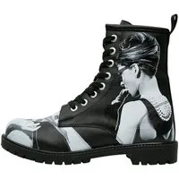DOGO Black Longe Boots Schnürstiefel Cat Lovers Damen Stiefeletten, Schnürboots Handgefertigt