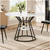 KLAM HOME Esstisch Weiß mit metallbein (1 stück), küchentisch, stabiler metallrahmen (moderne marmor - Oder esstische, frühstückstisch), geeignet für Esszimmer, Wohnzimmer
