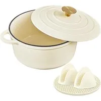 Zedelmaier Bräter Gusseisen Topf 22/24/26cm Incl. Silikon Topflappen Topfuntersetzer, (Set, 1 Pot mit 1 lid, 2 Ofenhandschuhe, 1 Topfuntersetzer), Backofengeeignet Induktionsgeeignet Zum Braten, Schmoren, Kochen