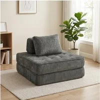 HOMCOM Bodenkissen Klappbar Schlafsessel 2 in 1 mit Schlaffunktion, Kissen, für Wohnzimmer, Schlafzimmer, Grau
