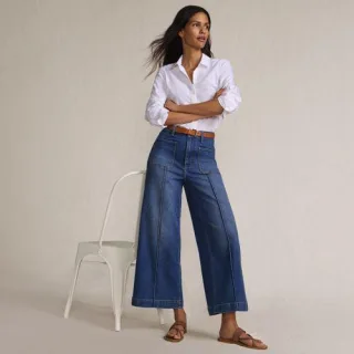 Recover Culotte-Jeans High Waist mit aufgesetzten Taschen, Damen,  Blau, Elasthan/Baumwoll-Mischung/Polyester-Mischung, by Lands' End