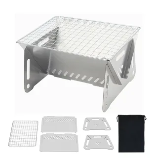 IPRee Outdoor Stainless Steel Portable Folding Card Stove Outdoor Charcoal BBQ Grill for Camping, Lightweight Fire Pit f