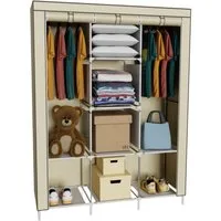 Coemo Standvitrine stabiler Stoffschrank Beige, leichte Bauweise, 2 Kleiderstangen