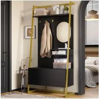 Merax Kompaktgarderobe mit Spiegel, Garderoben-Set aus Holz & Metall (1-St) Flurschrank mit Metallhaken, Schuhschrank & Sitzbank, 78×180,5×38,5 cm