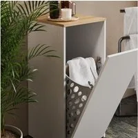 Vicco Wäscheschrank Viktor, Weiß/Artisan, 40.2 x 88.2 cm mit Wäschkorb (1-St)