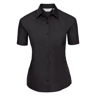 Russell Collection Poplin Bluse, Kurzarm, pflegeleicht (Schwarz)