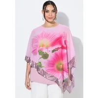 Ulla Popken Druckbluse Chiffonbluse Blüten U-Boot-Ausschnitt 3/4-Arm