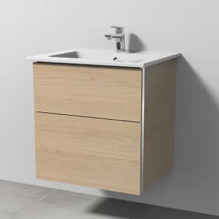 Sanipa 3way Keramik-Set Venticello Keramik-Waschtisch und Unterbau mit 2 Auszügen, Eiche-Nordic BR32148