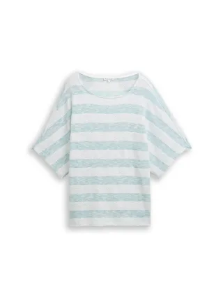 Tom Tailor - Loose Fit T-Shirt mit Fledermausärmeln white mint stripe - Gr. - L