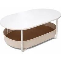 relaxdays Couchtisch Ovaler Couchtisch mit Stauraum (1-St), Weiß-Beige