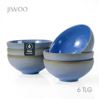 JIWOO Suppenteller 4/6er Ø20cm Speiseteller Salatteller Pastateller Teller Suppenschüssel, (6 St), Keramik Hochwertiges Tellerset Blau Mikrowellen- und spülmaschinenfest