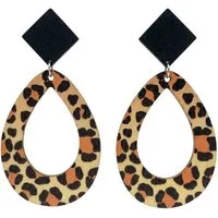 KARMA Paar Ohrhänger XL Damen Ohrringe Zebra od. Leo Weiß Braun (Statementohrringe, 2-tlg., Sommer Accessoire Statement-Ohrschmuck), 7,5 cm Holz modern Damenohrringe groß