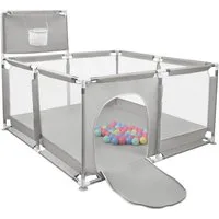 JEOBEST Laufstall Laufstall Baby 126x66cm Laufgitter baby Kinder laufgitter, Sicherer Spielbereich - mit Basketball-Netz und 50 Ozeanbälle