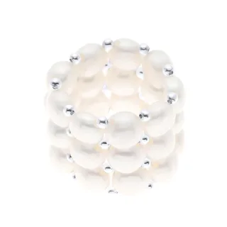 Ring 3 Reihen – Handgefertigt – aus echten Süßwasserperlen – Fabre Natürlich Weiss – 4 mm