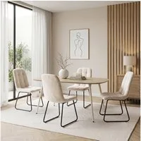 Jiexi Essgruppe Esstisch Set 120x69 MDF Eichenoptik Essgruppe mit Flanell Stühlen