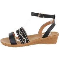 Ital-Design Damen Freizeit Riemchensandalette Keilabsatz/Wedge Keilsandaletten in Schwarz