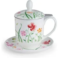 TeaLogic Tasse Lotta Untertasse Sieb Deckel Fine Bone China Porzellan 0,35 L, 1-tlg.