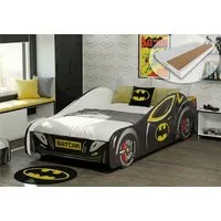 Kids Collective Autobett 70x140 und 80x160 cm Kinderbett Jugendbett mit Rausfallschutz (Spielbett Batman Batmobil Bat Car Auto), Kinderbett 80x160 cm mit Matratze & Lattenrost - für Kinder ab 2 J.