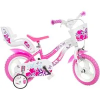 Dino Bikes Kinderfahrrad 12" Flappy Kinderfahrrad Mädchen stabiler Stahl-Rahmen Stützräder, 1 Gang, mit Stützrädern, Korb und Puppensitz