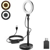 Neewer Ringlicht BR60 13cm Tisch Ringlicht mit Ständer,10W, Dimmbar, Höhenverstellbar, mit Telefonhalter Basis, Selfie Licht für Laptop Videolicht Makeup