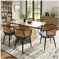 Flieks Esszimmerstuhl (Set, Eisengestell, 6 St), 6er Set Polsterstühle mit Armlehnen Rattanstuhl Samt Wohnzimmer
