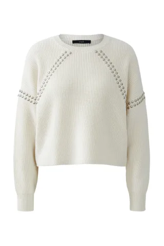 Oui - Pullover mit platzierten Metallnieten weiß - Gr. - 40