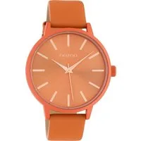 OOZOO Quarzuhr Damenuhr C10614 Armbanduhr Orangefarben Lederband 42 mm