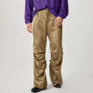 INCERUN Mens Satin Ruched Design Casual Pant Fashion Solid Color Loose Fit Straight Trousers