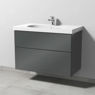 Sanipa 3way Waschtischunterbau zu Geberit Acanto Waschtisch mit 2 Auszügen, Anthrazit-Glanz SF41879