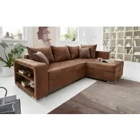COLLECTION AB Ecksofa John L-Form, B: 226 cm, Bettfunktion, Bettkasten, Regalelement & 2 Zierkissen, Federkern