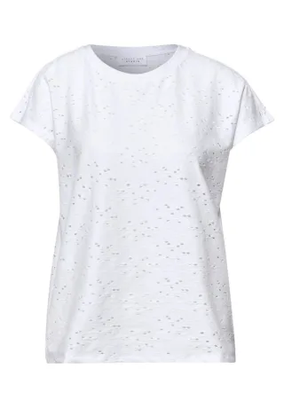 Street One - T-Shirt mit feinem Allover-Lochmuster weiß - Gr. - 40