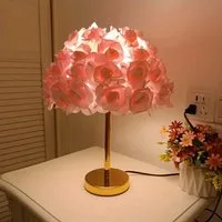 JDONG Nachttischlampe Kreative Blumen Schreibtischlampe,Rosa-Weiß / Rosa Flowers Tischlampe, ohne Leuchtmittel, Nachttischlampe mit Rosenlichtschirm, Romantische Tischleuchte für Schlafzimmer Büro Kinder Hotel Café