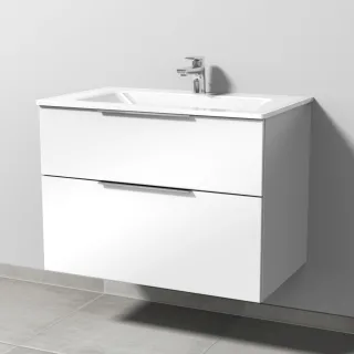 Sanipa 3way Glas-Set Glas-Waschtisch und Unterbau mit 2 Auszügen, Weiß-Glanz UF20278