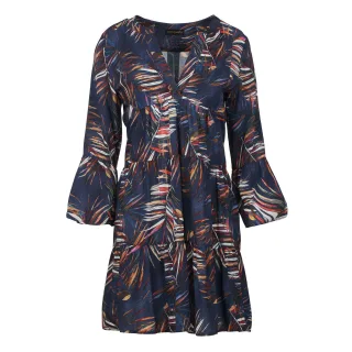 Blattdruck A-Linien-Kleid mit Glockenärmeln