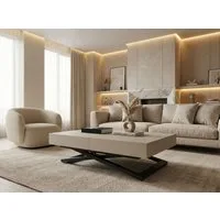 WFL GROUP Couchtisch Cavetta U höhenverstellbar ausziehbar mit schwarzen Metallbeinen (MADE IN EU, erhältlich in einer Größe – 120x80x27-76 cm, ausziehbar auf 200 cm), industrial Tisch in Holzoptik für Küche, Esszimmer oder Wohnzimmer