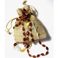 Sacramenta Kommunionskarte Handgefertigter Rosenkranz aus baltischem Bernstein mit Kreuz
