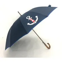 COFI 1453 Stockregenschirm Holzstockschirm 190T-Pongee Bespannung in Blau Ankermotiv